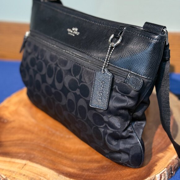 Coach Demi Bag Signature Jacquard Crossbody Black Leather Trim Silver Hardware - Picture 2 of 16